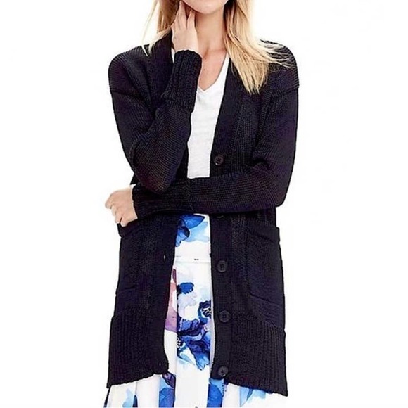 Banana Republic Metallic Navy Blue Boyfriend Cardigan Longline Women's Medium - Picture 2 of 8